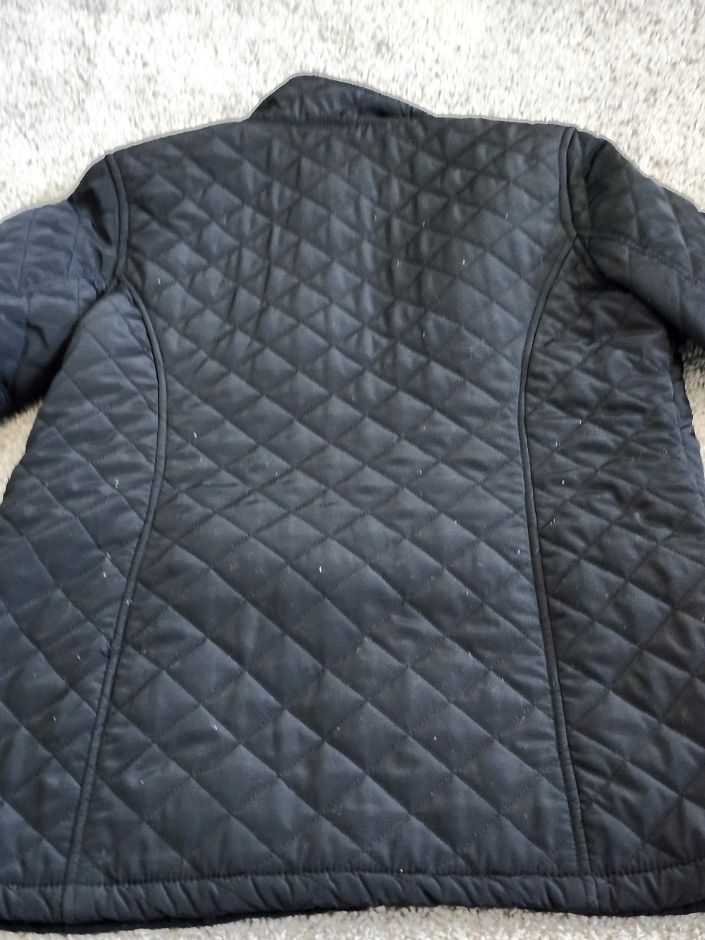 Black Quilted Coat Jacket Snap Zip Up Hidden Pockets Autumn Fall Lightweight